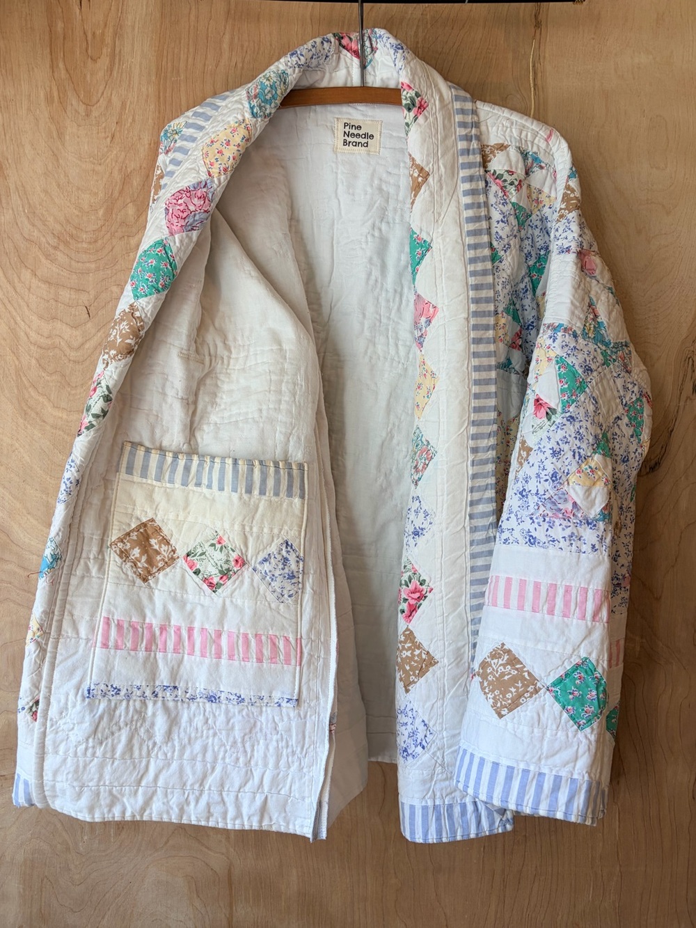 Women's Handmade Patchwork Quilted Jacket - White, Blue, Pink - Picture 2 of 9